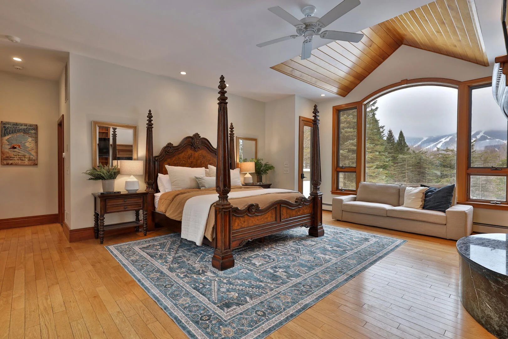 The primary suite with a view toward Killington